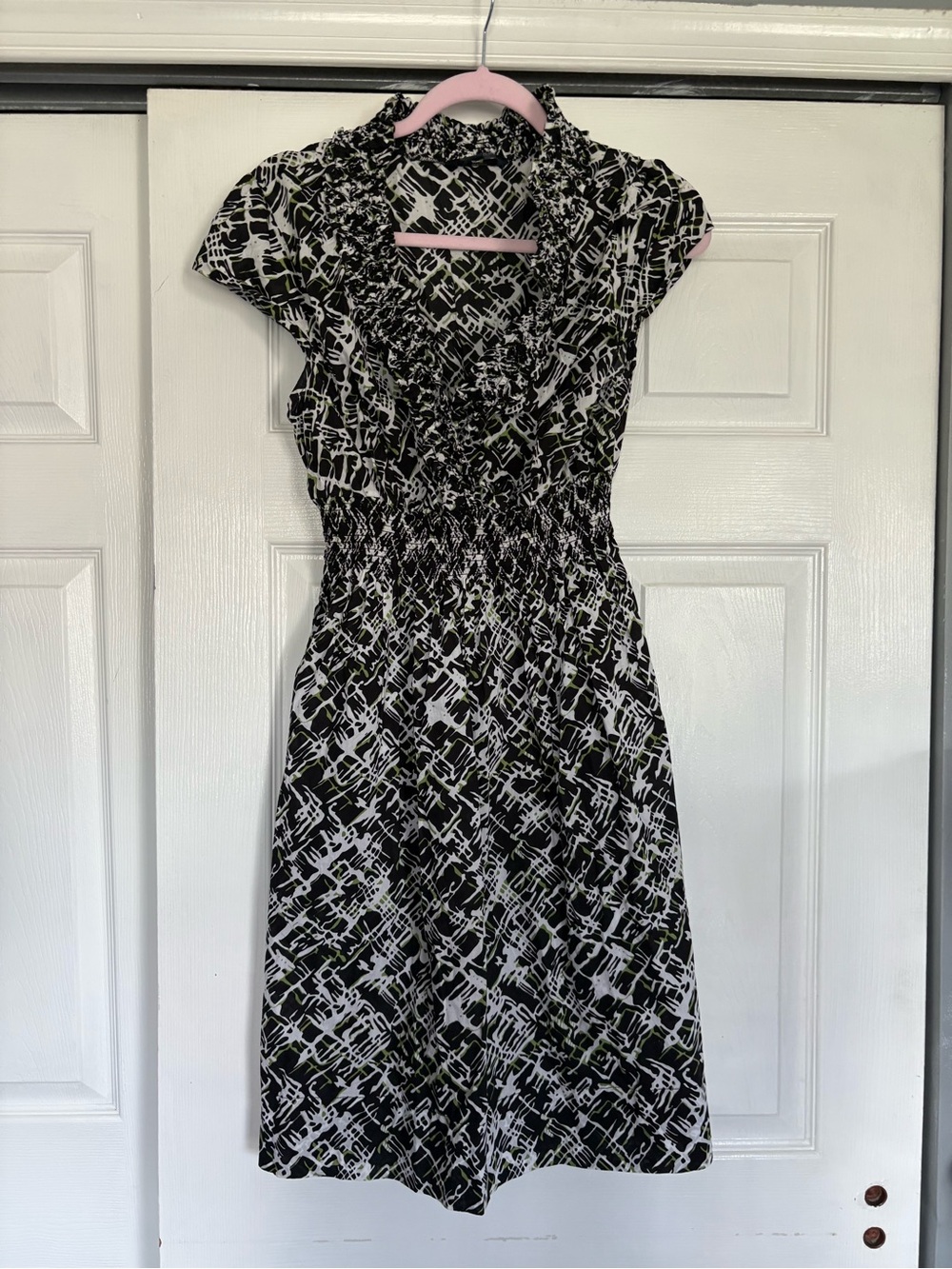 Tommy Hilfiger Black and White Abstract Ruffle Dress